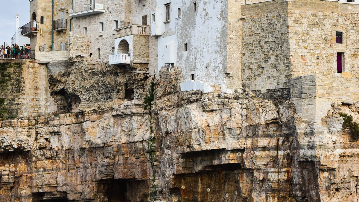 Cliffside town of Polignano a Mare above the Adriatic Sea in Puglia, Italy