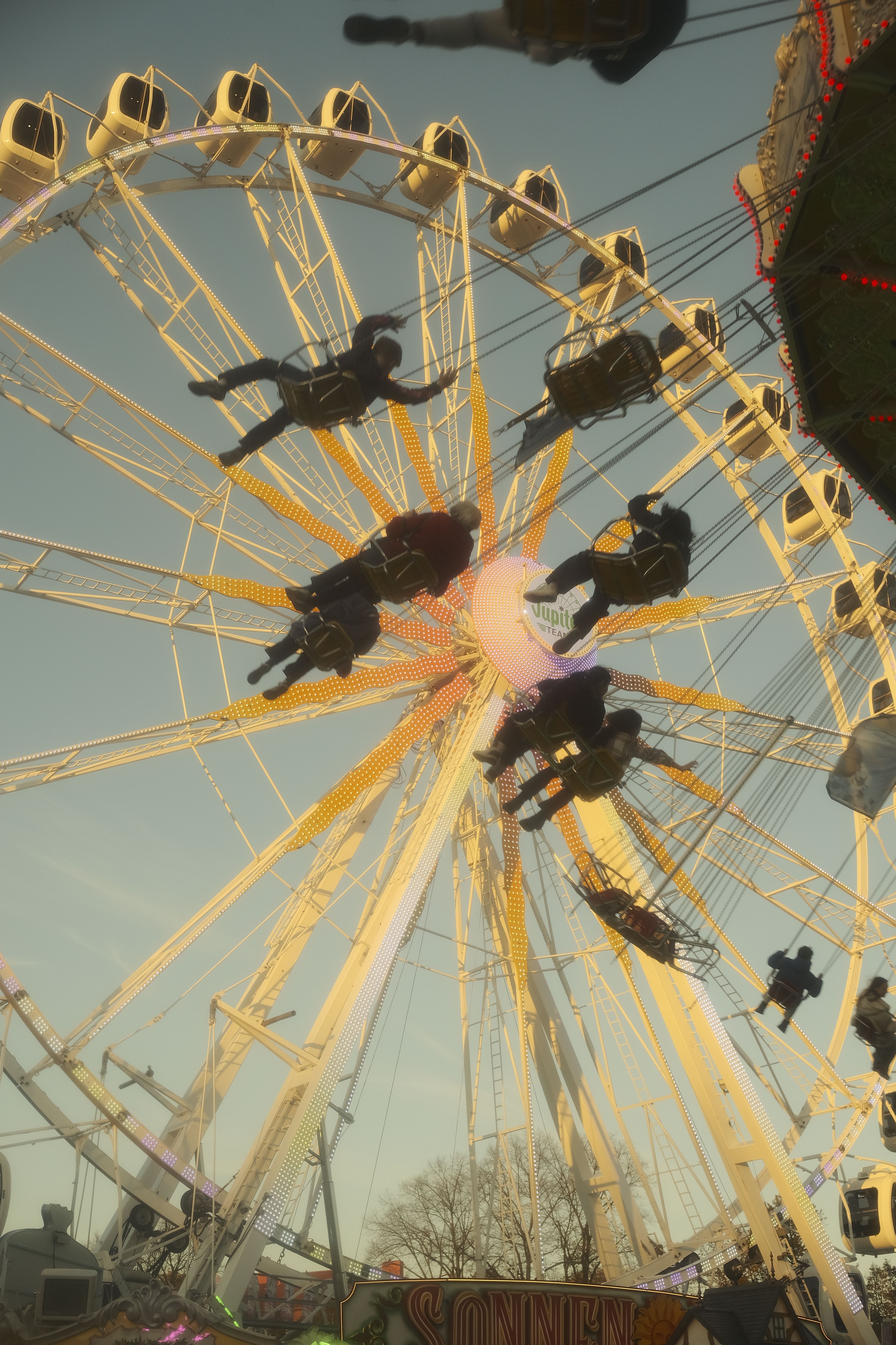 Lighted Ferris Wheel at Night ·