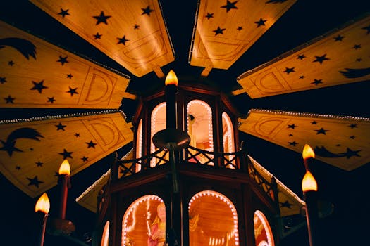 A beautifully lit carousel in Augsburg, Bavaria at night, creating a festive atmosphere.