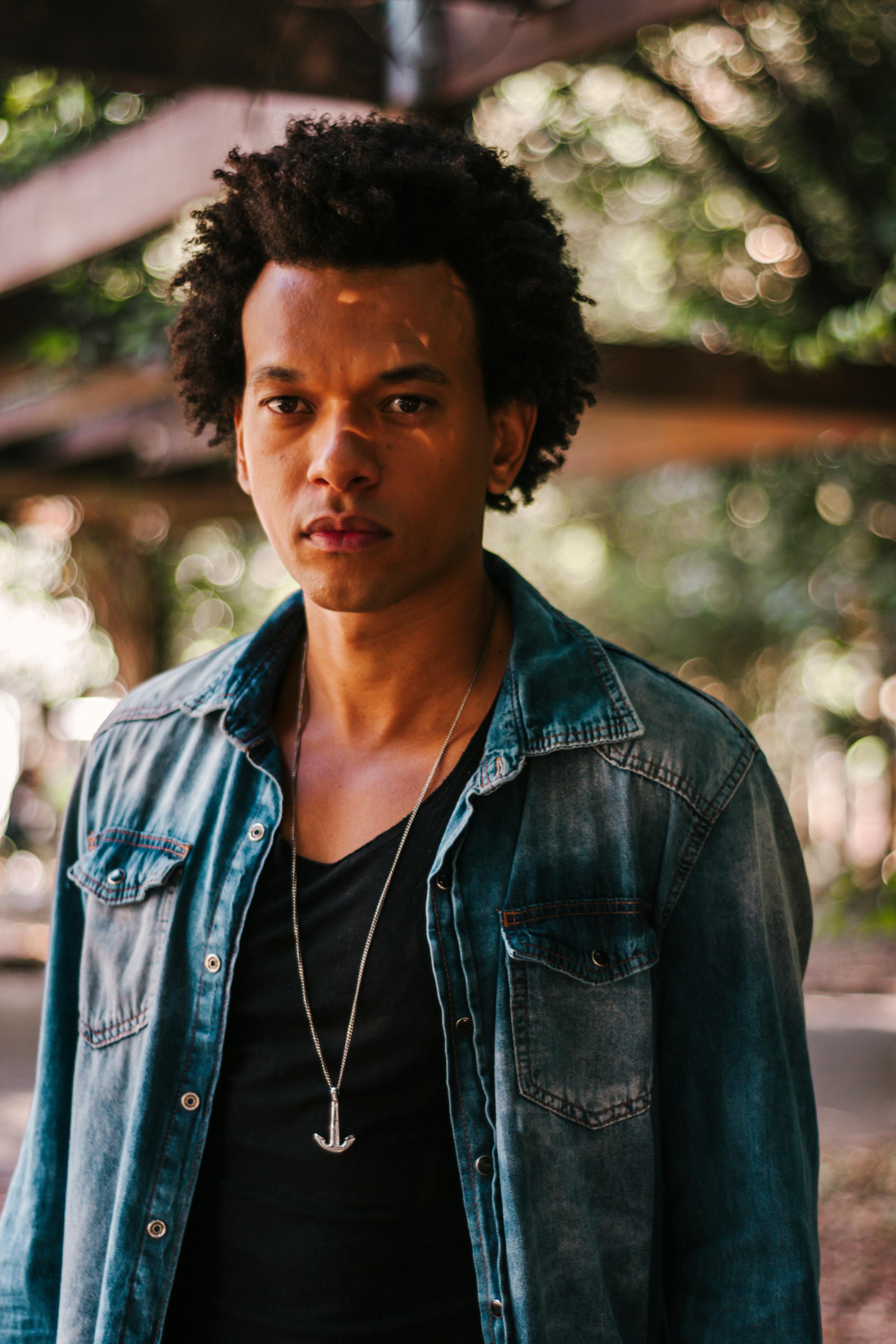 Black shirt with blue denim clearance jacket