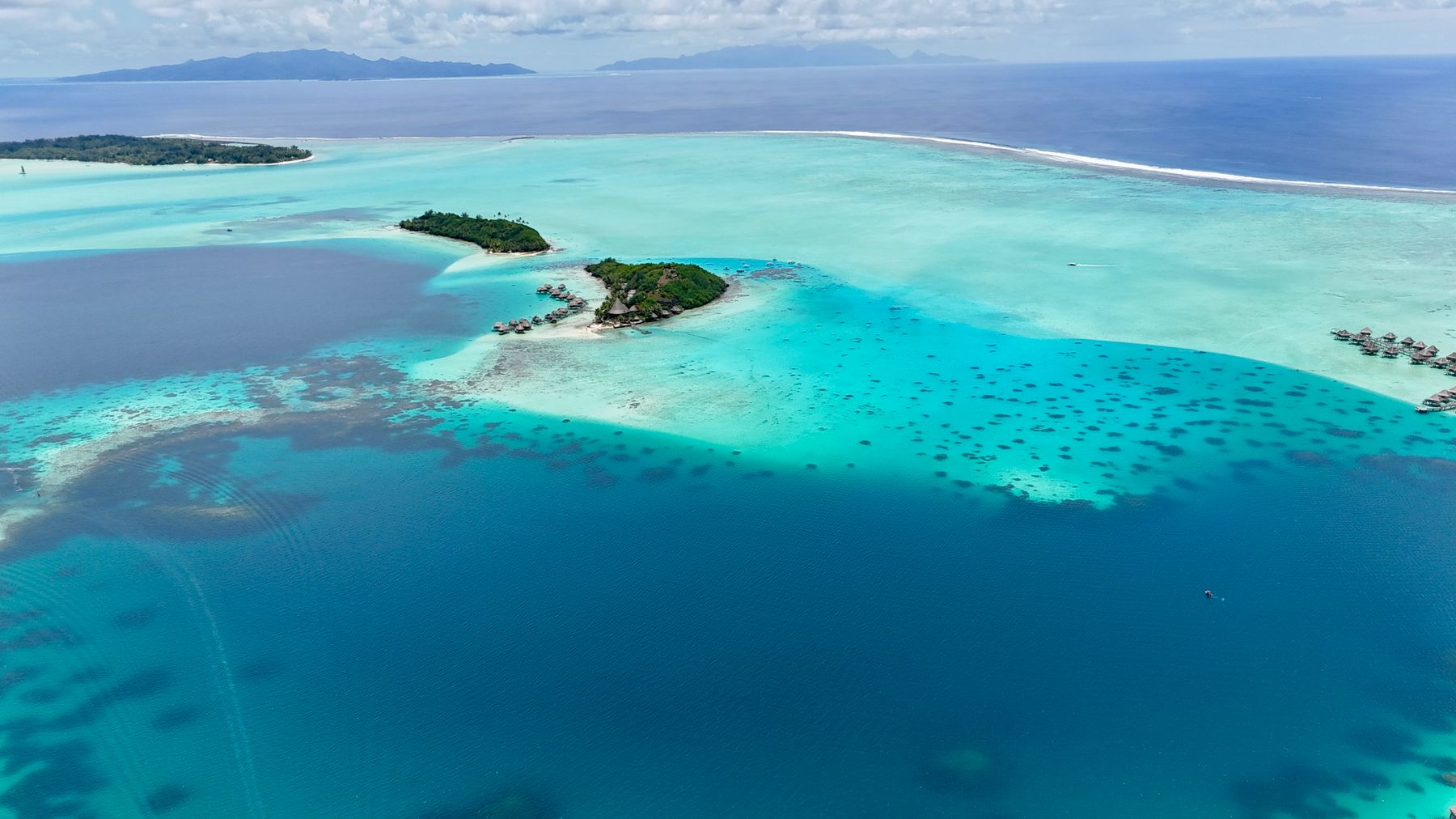 Bora Bora's mountain and reef-ringed lagoon in French Polynesia