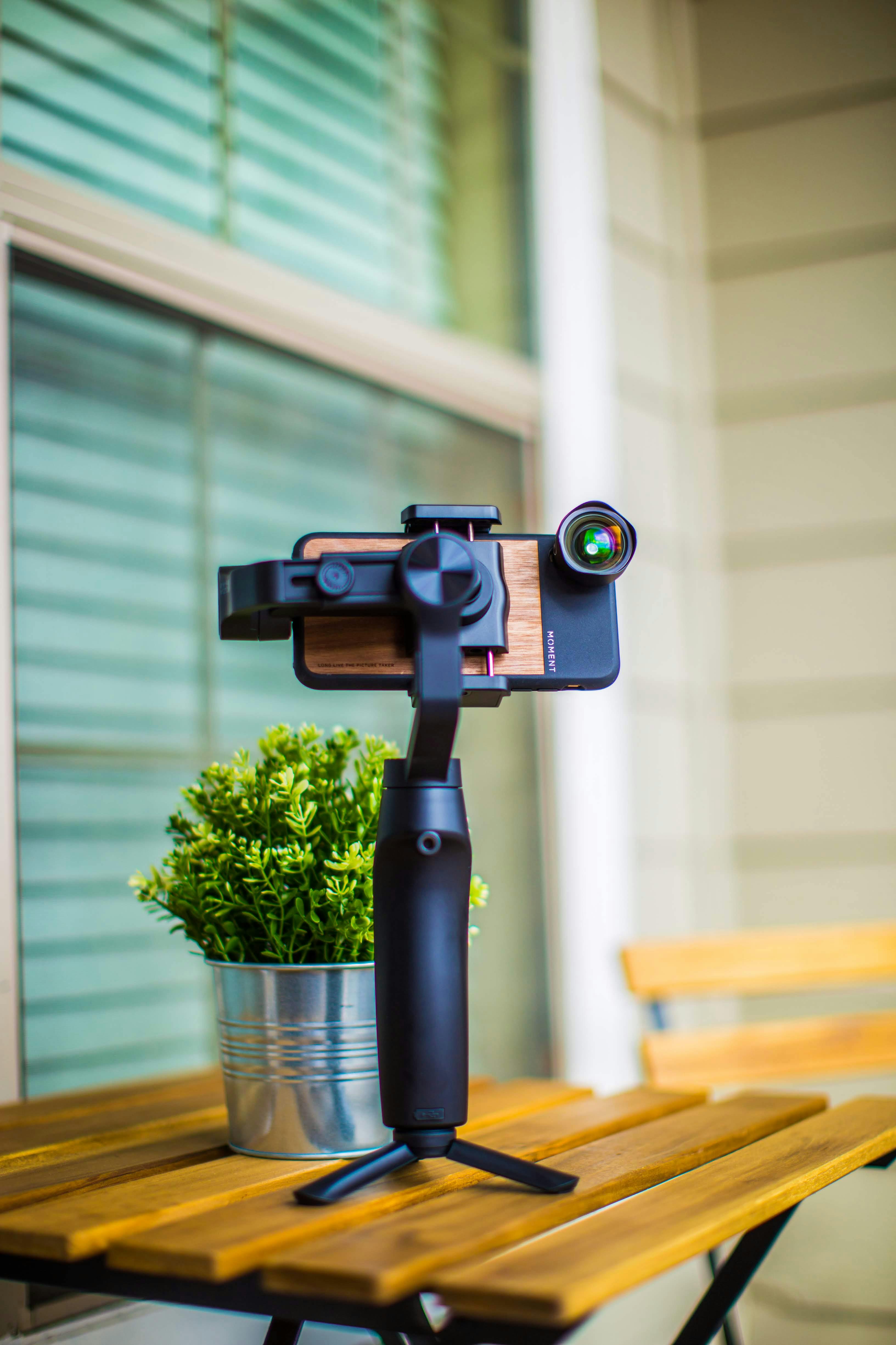 smartphone on tripod stand