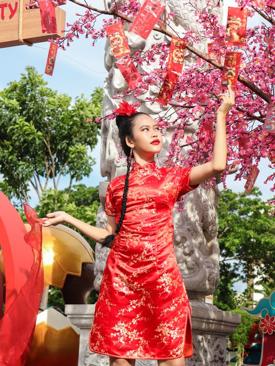 Woman in Traditional Red Dress Celebrating Lunar New Year Free Stock Photo Woman in Traditional Red Dress Celebrating Lunar New Year Free Stock Photo