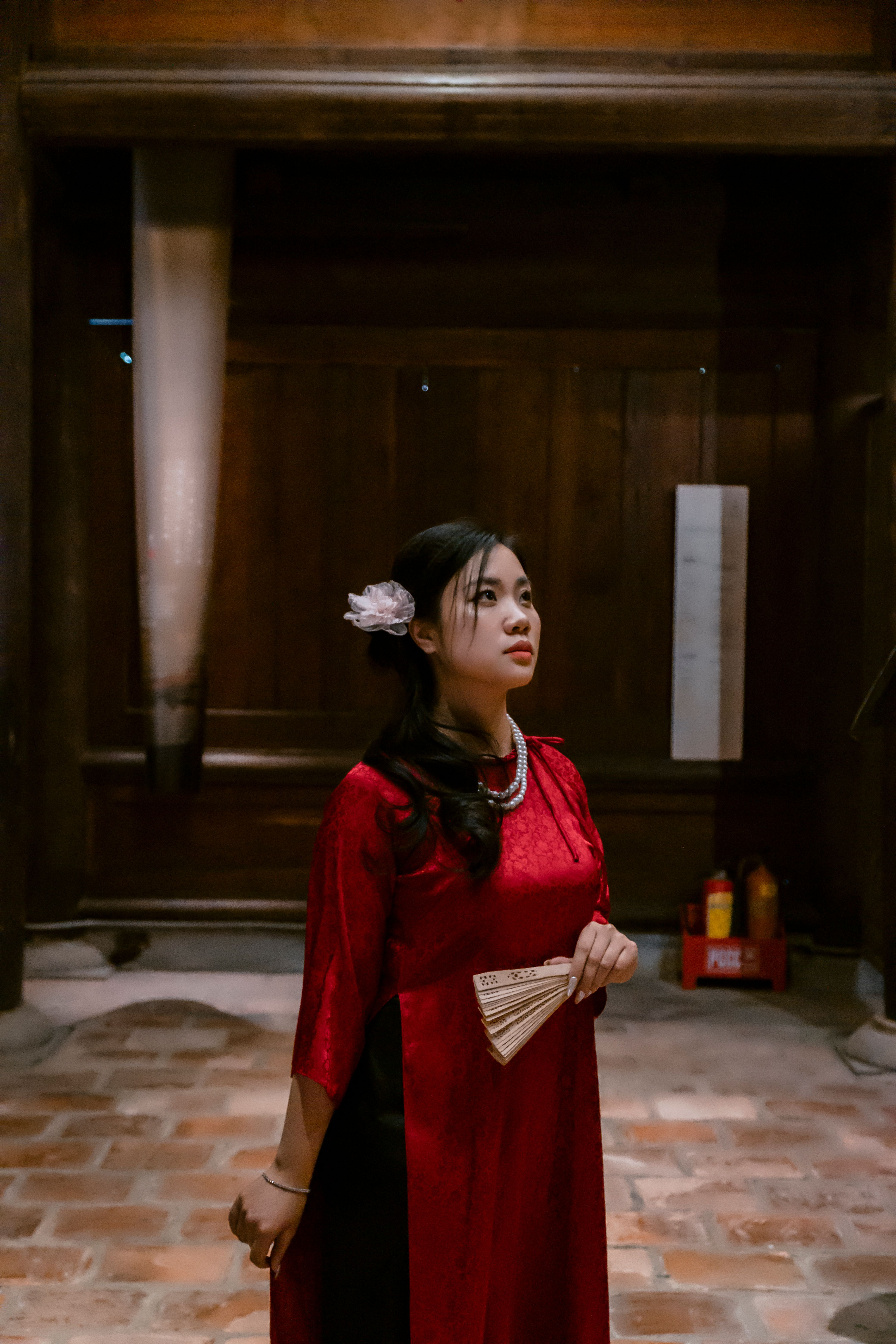 Elegant Woman in Traditional Red Dress Indoors · Free Stock Photo
