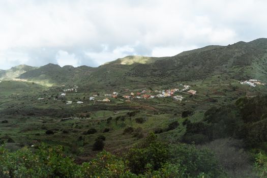 Picturesque mountain village with terraced fields on the Canary Islands.