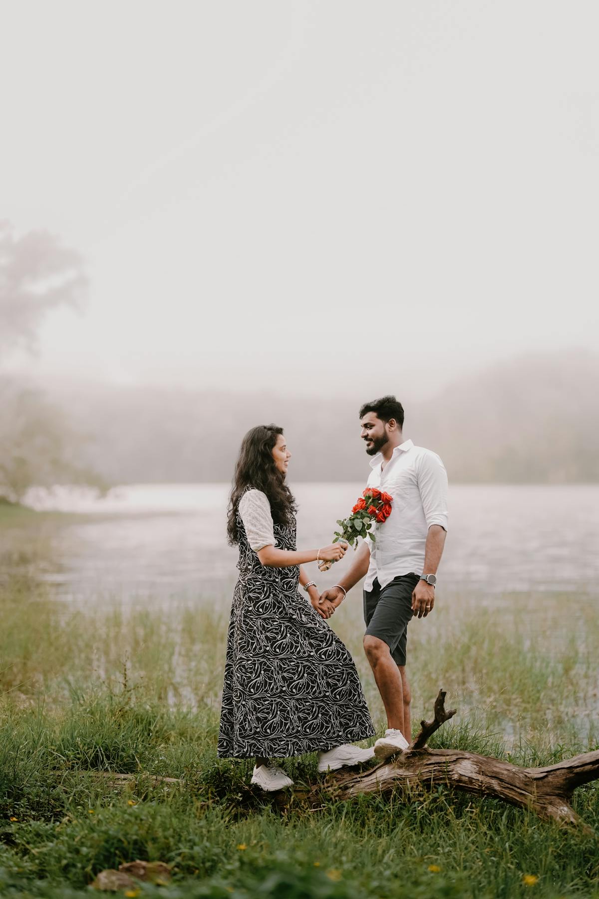 Bride standing in golden hour light