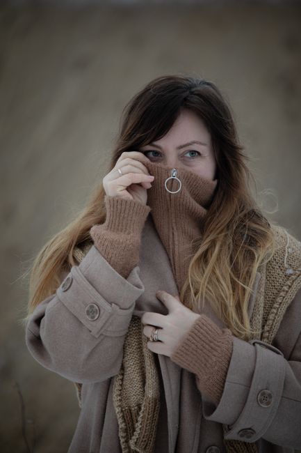 layered autumn outfit knit coat scarf