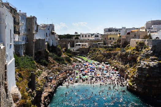 Veduta Aerea Della Spiaggia Costiera Di Polignano A Mare