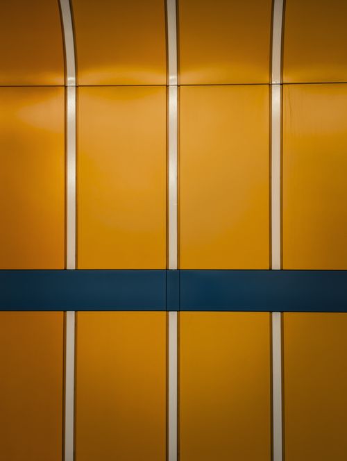 Free Yellow and blue abstract architectural panel design in München, Germany. Stock Photo