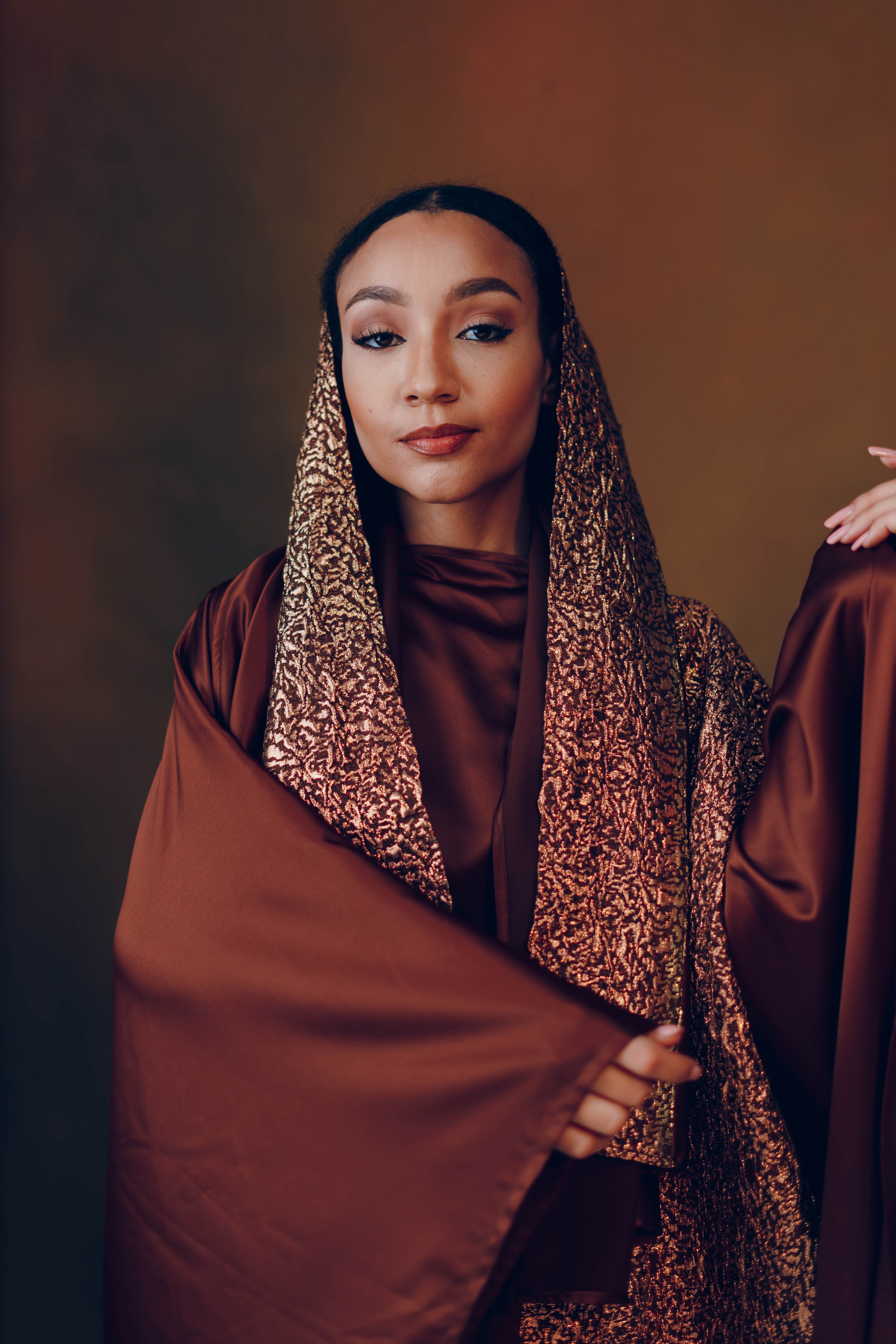Elegant Woman in Rich Brown Hijab Portrait · Free Stock Photo