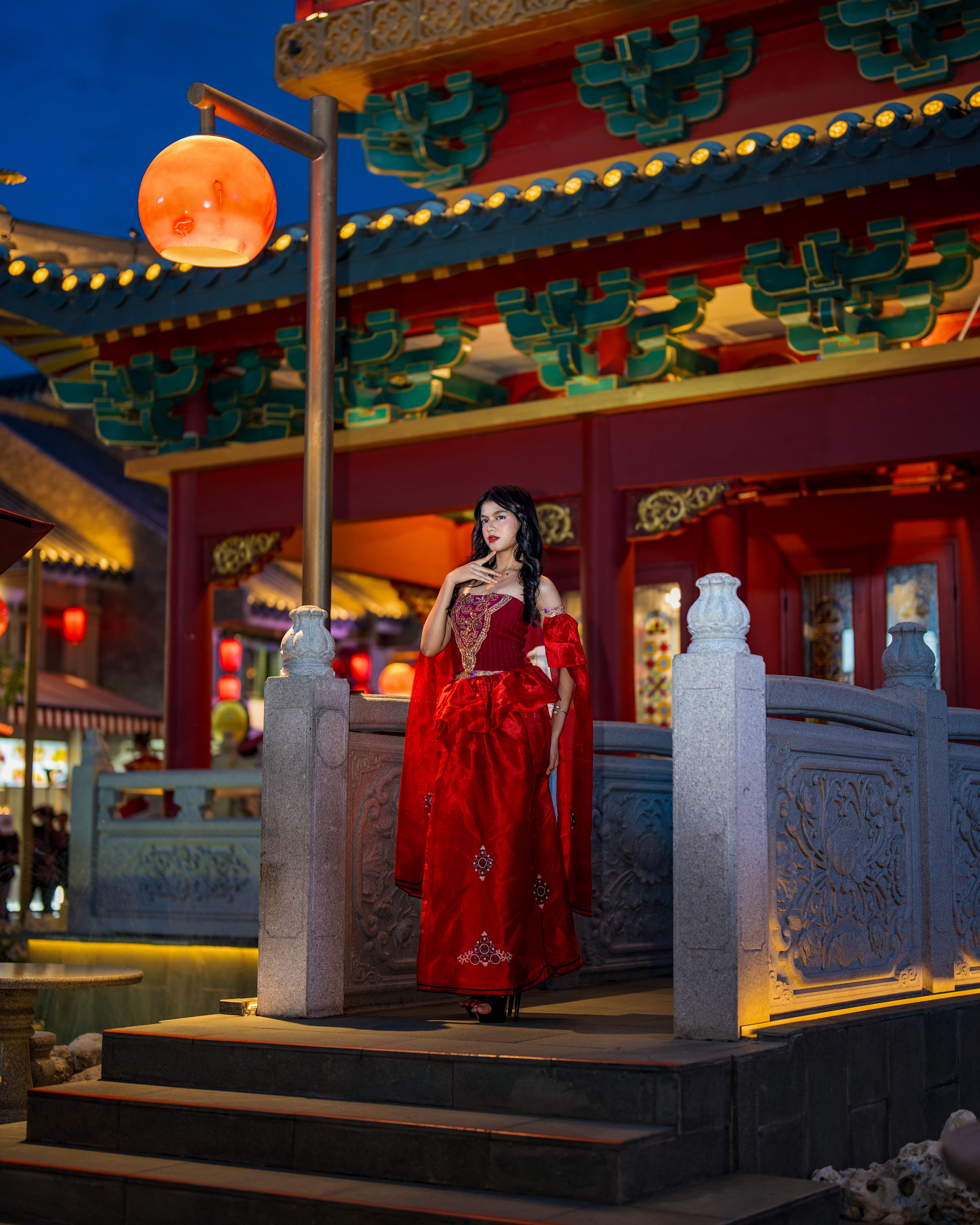 Woman in Red Dress at Jakarta Night Festival · Free Stock Photo