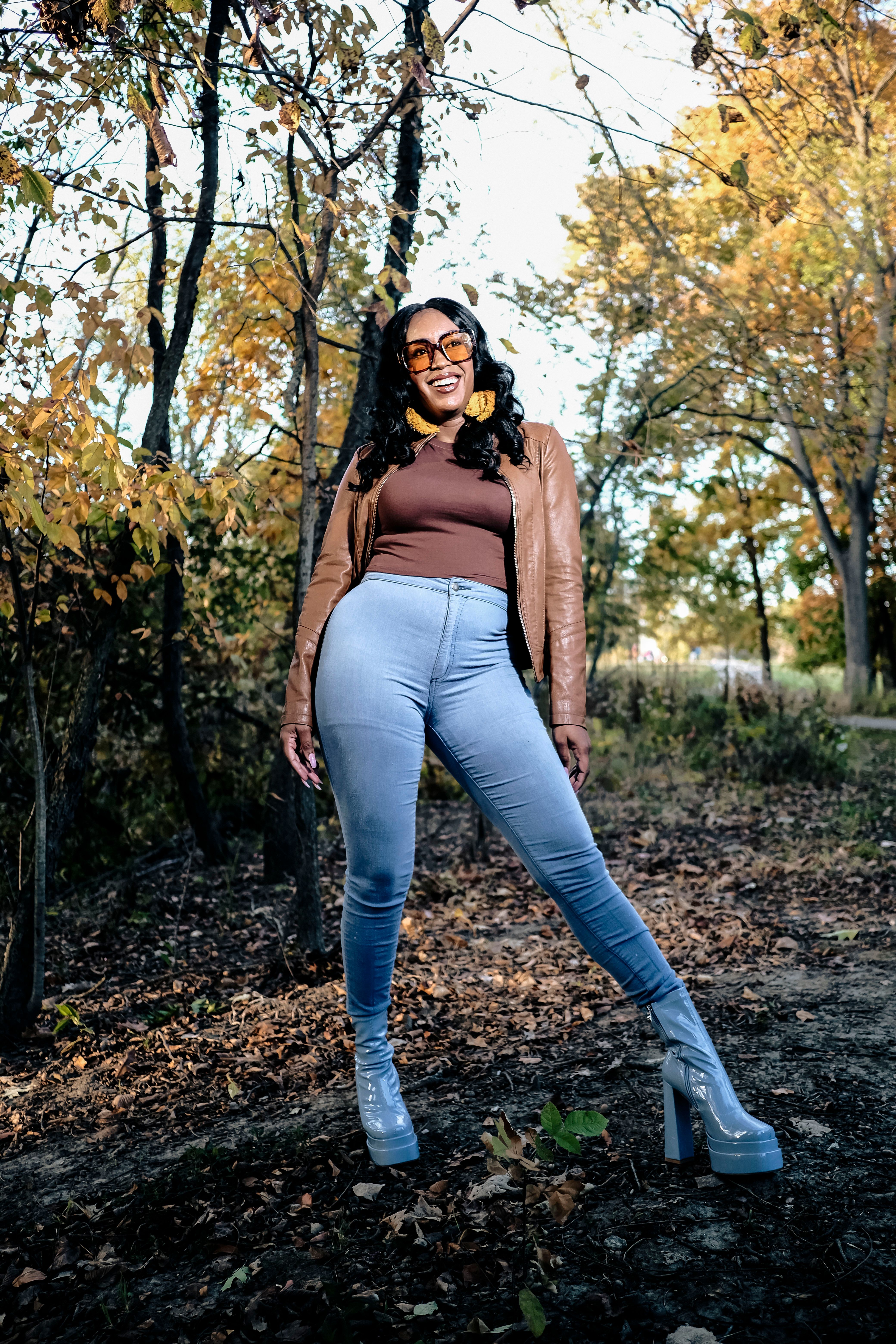 Stylish Woman Posing in Autumn Forest · Free Stock Photo