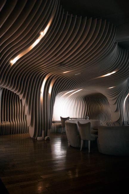 Stunning futuristic interior with organic architecture patterns in Buenos Aires, Argentina.