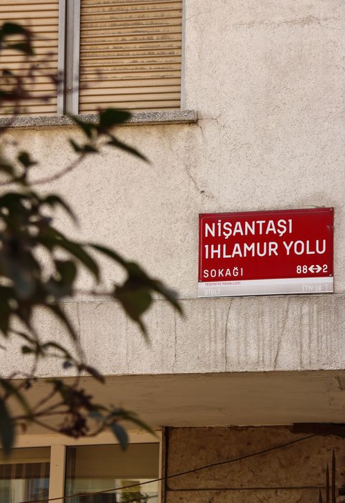 Free Street sign for Nişantaşı Ihlamur Yolu in Istanbul, Turkey. Stock Photo