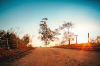 日落时分，巴西曲韦洛土路宁静，四周树木环绕