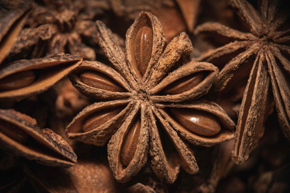 Fotomural Fotografía macro detallada de anís estrellado que muestra textura y estructura.