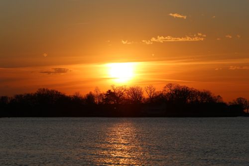 Free Peaceful sunrise at Cove Island Park, Stamford with golden hues reflecting on water. Stock Photo