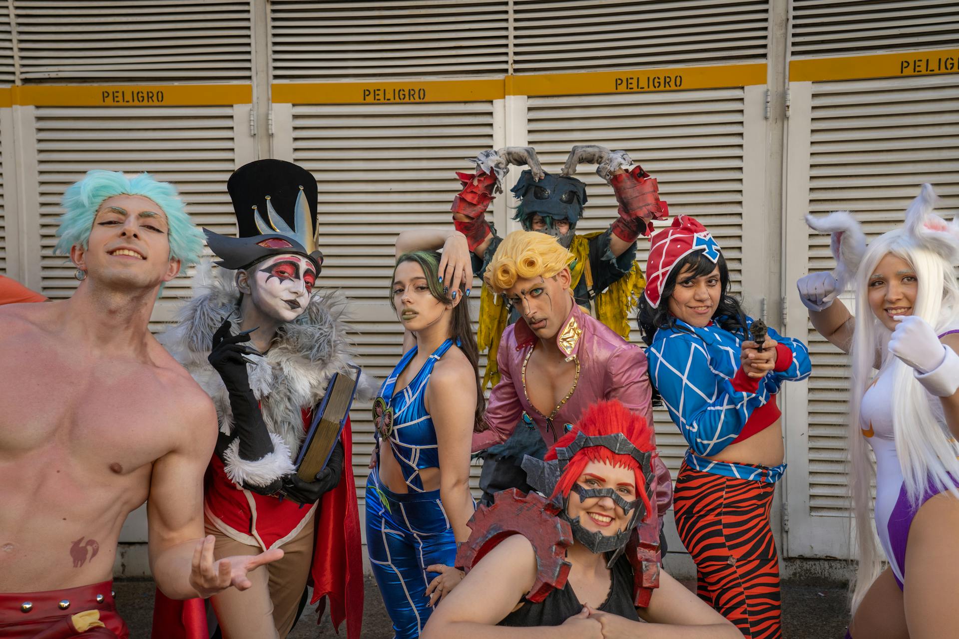 Colorful cosplay characters enjoying Buenos Aires anime convention.