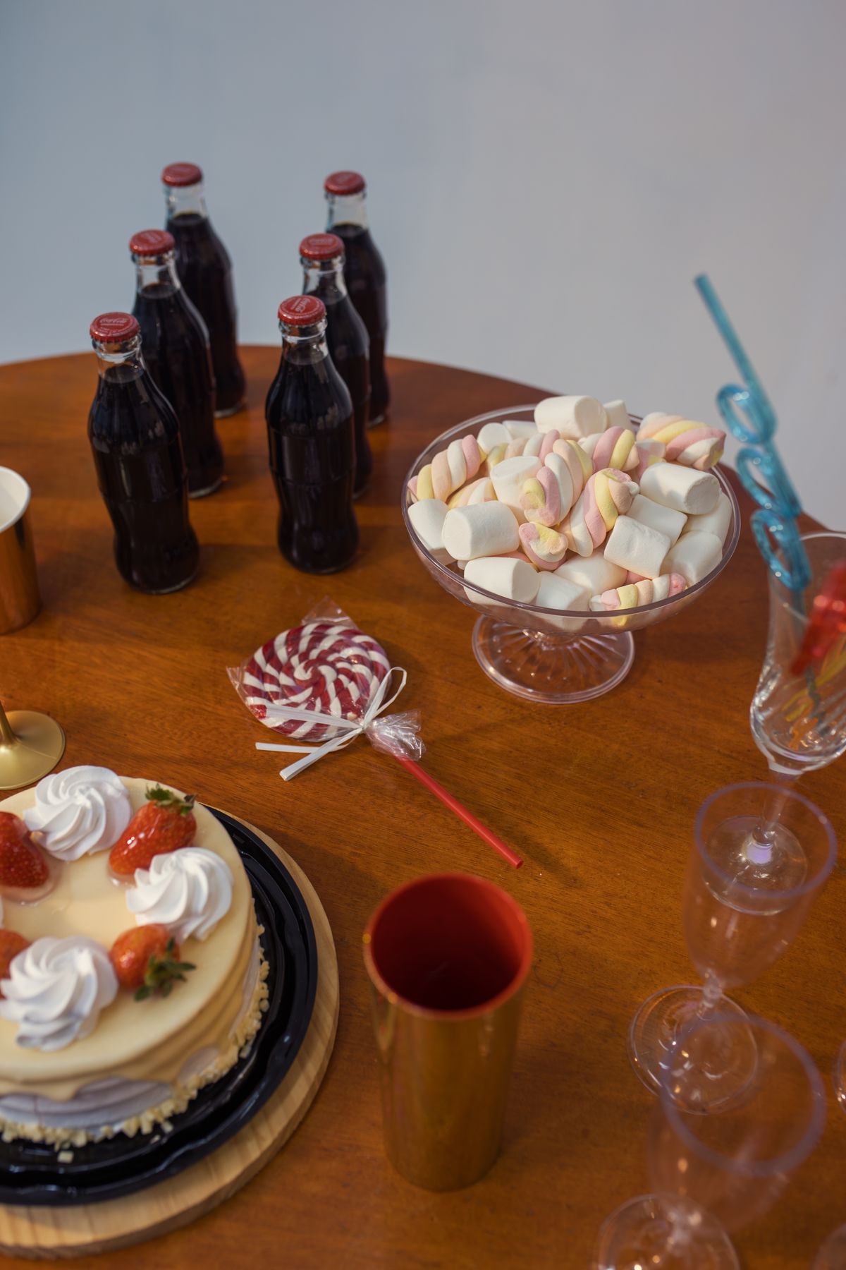 Birthday table with desserts and drinks