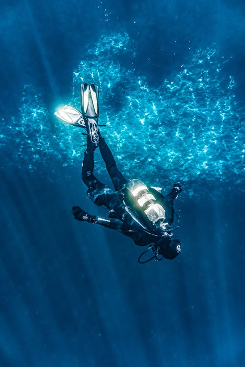 Free Person Diving On Blue Water Stock Photo