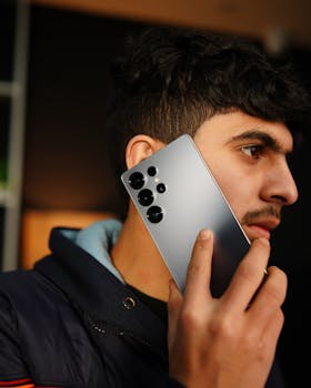 Close-up of a man holding a sleek smartphone, emphasizing modern communication.