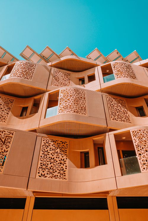 Free Stunning view of contemporary building with unique design elements in UAE. Stock Photo