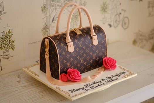Elegant cake designed like a handbag with decorative roses for a special celebration.