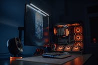 Futuristic Gaming PC Setup with LED Lighting