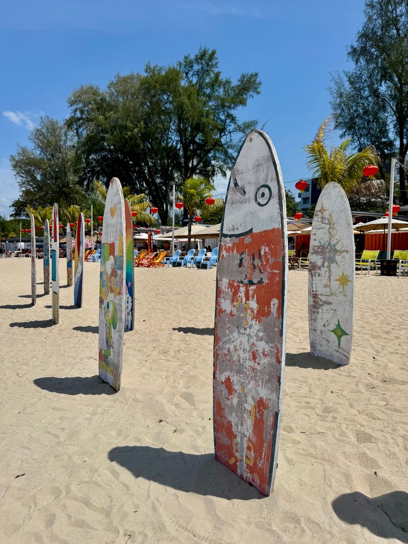 Colorful surfboards on Batu Ferringhi beach