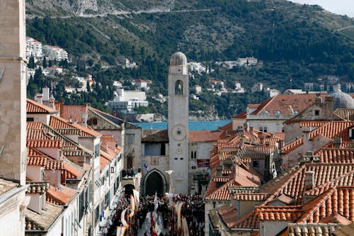 An Aerial Shot of the Bell Tower in Dubrovnik