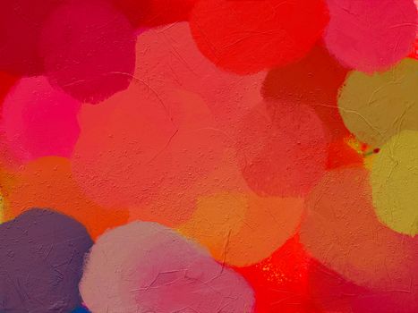 Bright and dynamic abstract painting featuring vivid circles and textured layers.