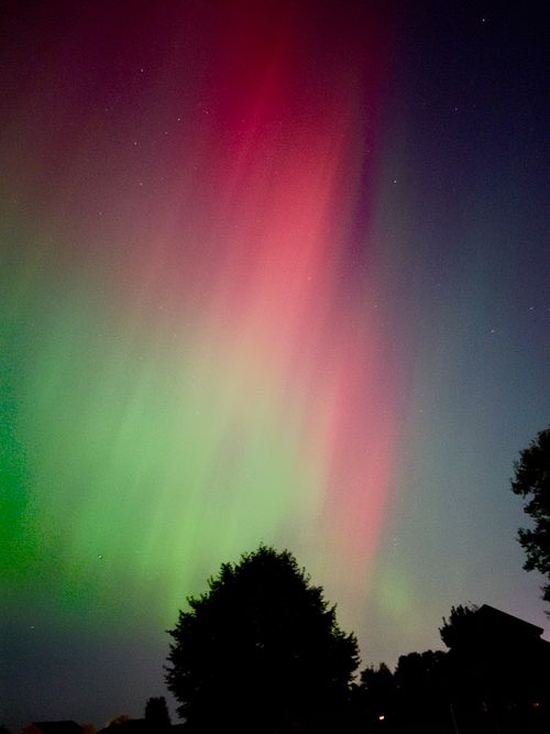 Free Stunning display of the Northern Lights in Holland, Michigan. Vivid green and pink hues at night. Stock Photo