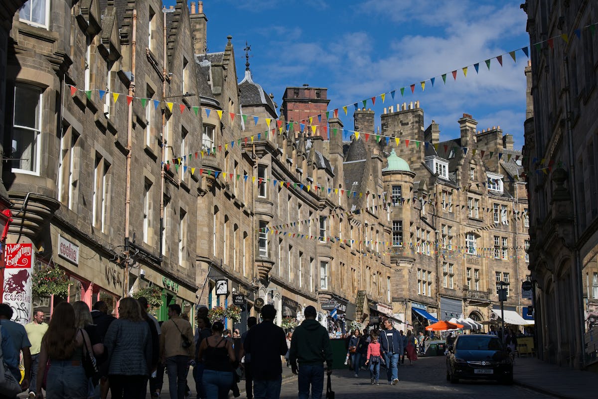 Vibrant City Street Scene in Edinburgh, Scotland