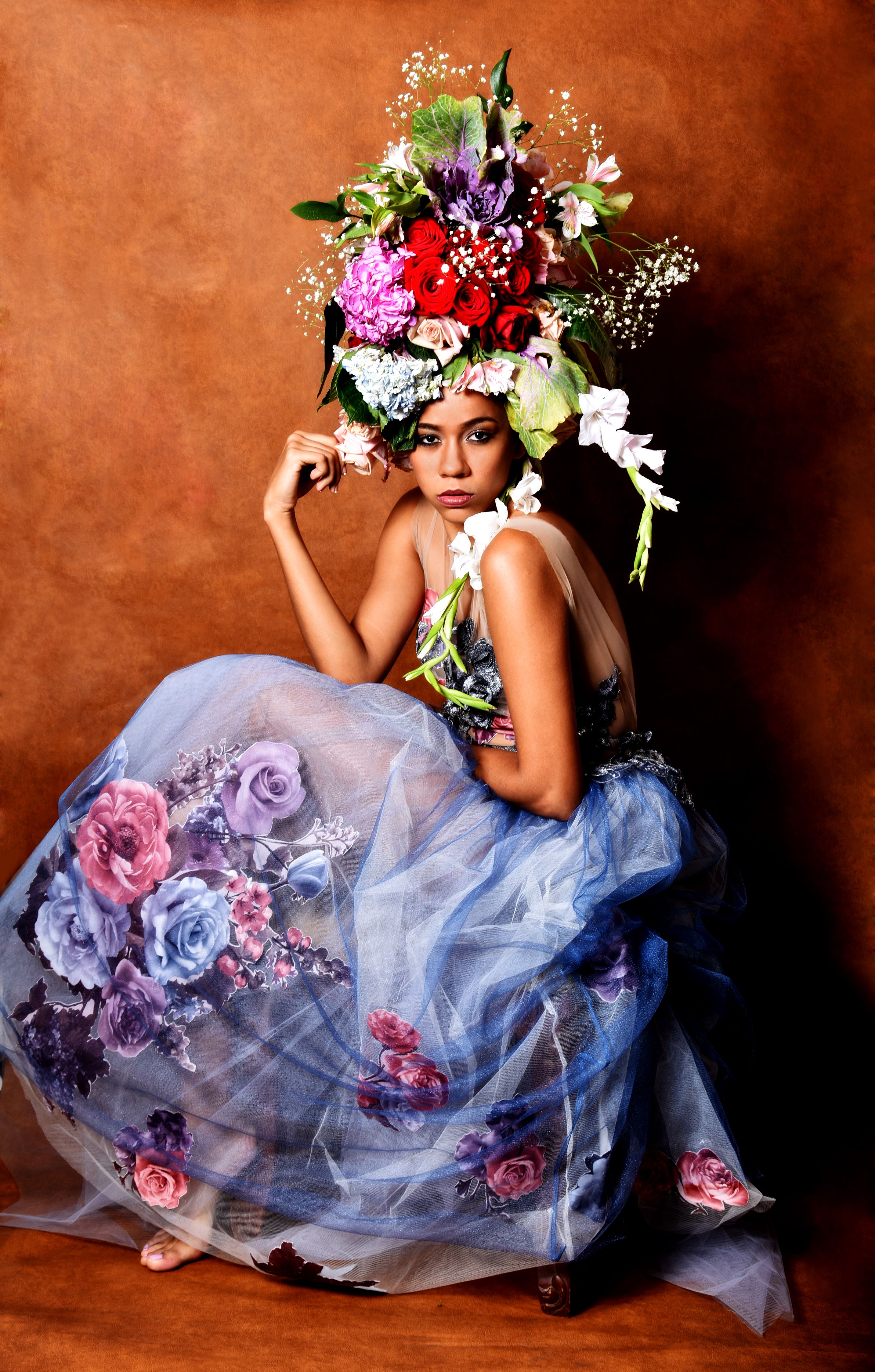 Elegant Fashion Portrait with Floral Headpiece · Free Stock Photo