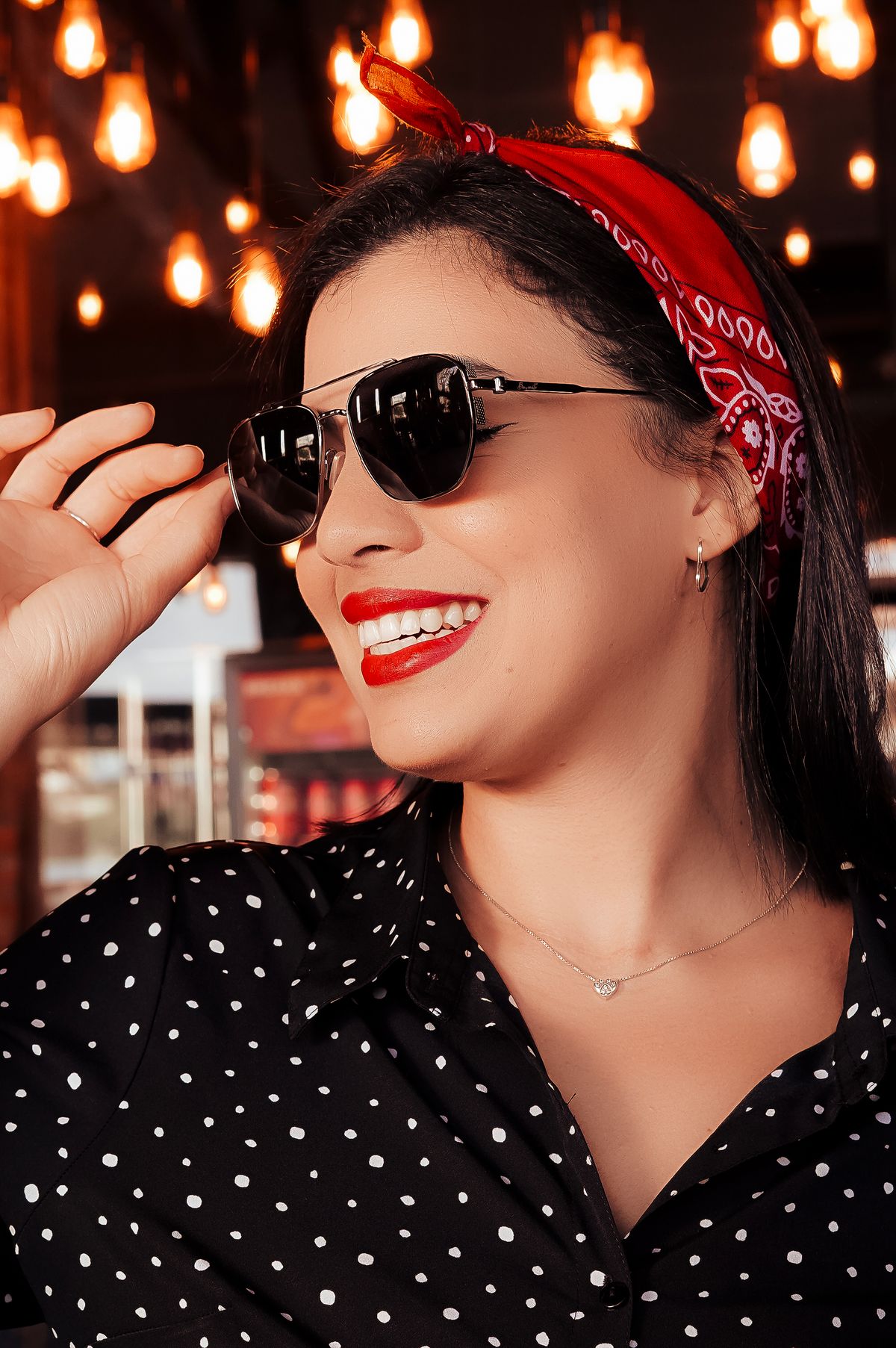 bandana hairstyles 2026 stylish woman with bandana scarf and sunglasses editorial fashion
