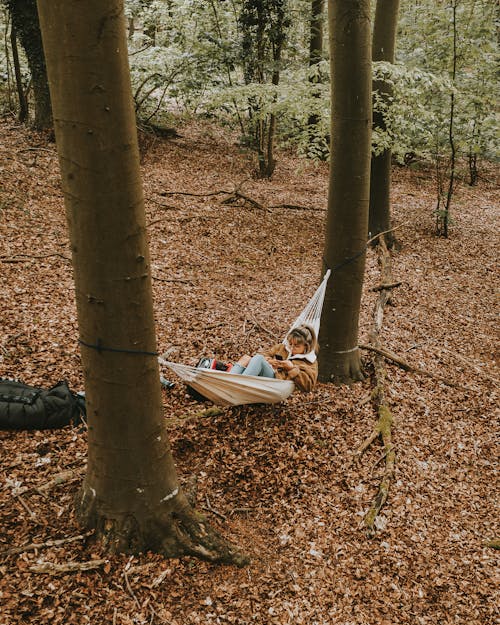 Free Woman Lying on White Hammock Stock Photo