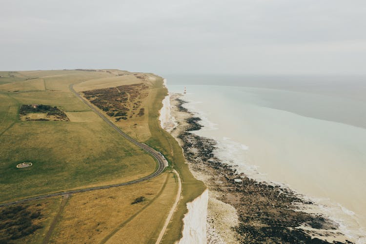 Aerial View Of A Plateau  With The View Of The Sea