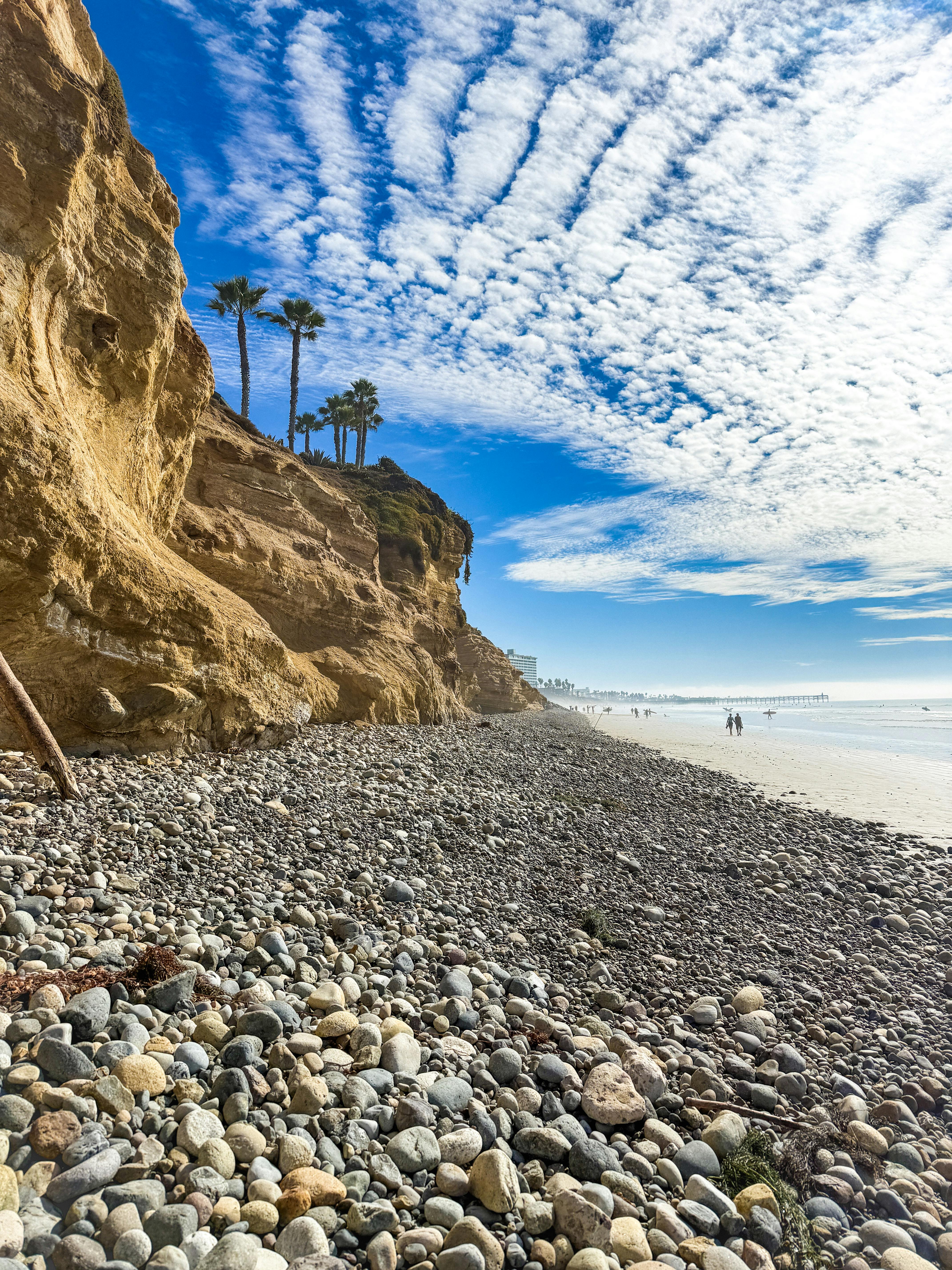 A stunning beach view with cliffs and blue skies in San Diego, California.