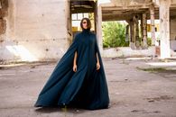 Women's Blue Long-sleeved Dress