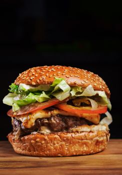 Mouthwatering cheeseburger with fresh ingredients, perfect for a casual meal.