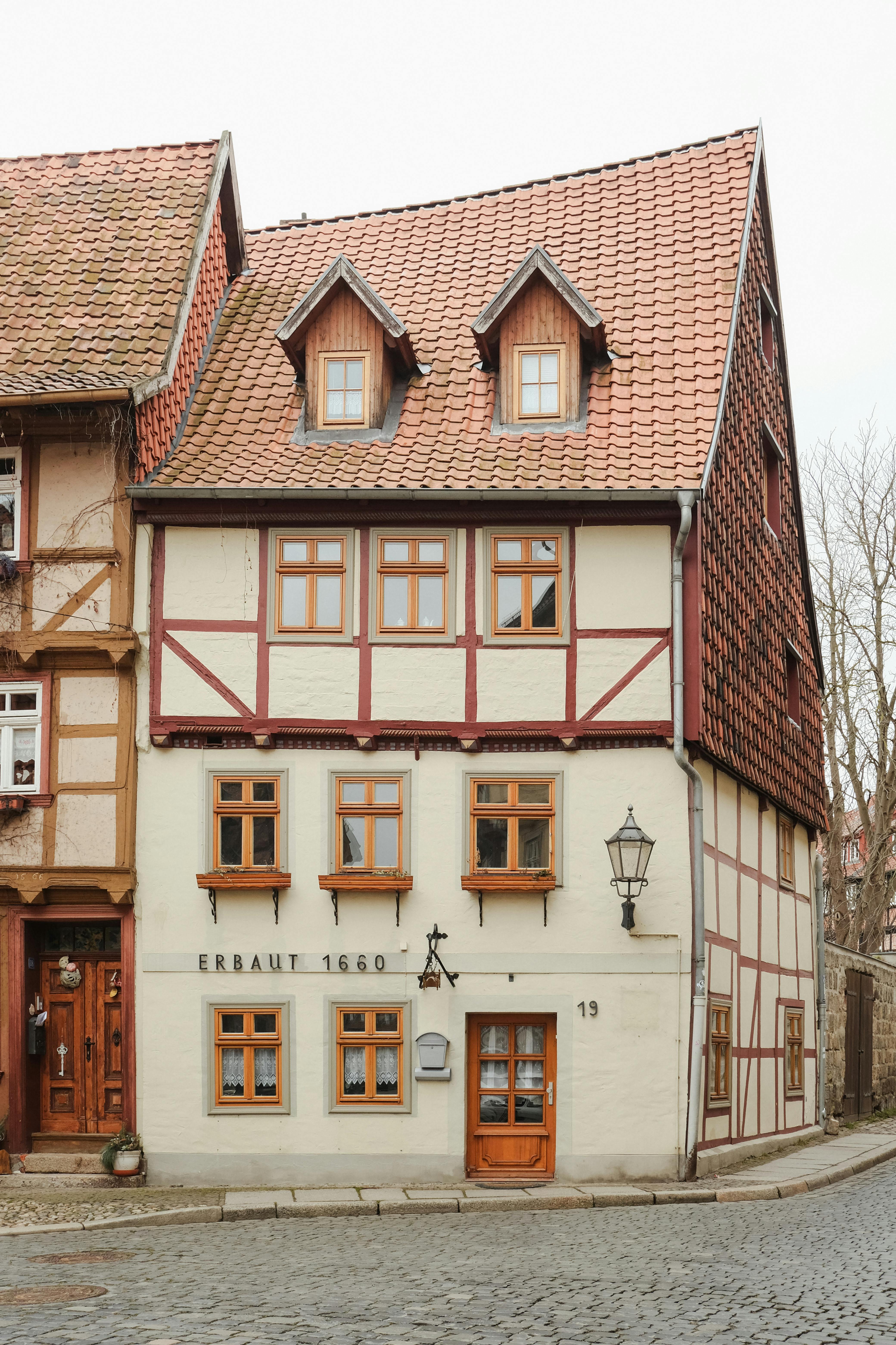 Typical half-timbered house in Quedlinburg, showcasing historical architecture and old town charm.