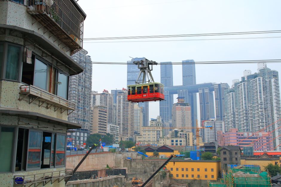Cable car ascending towards the Mutianyu section of the Great Wall of China