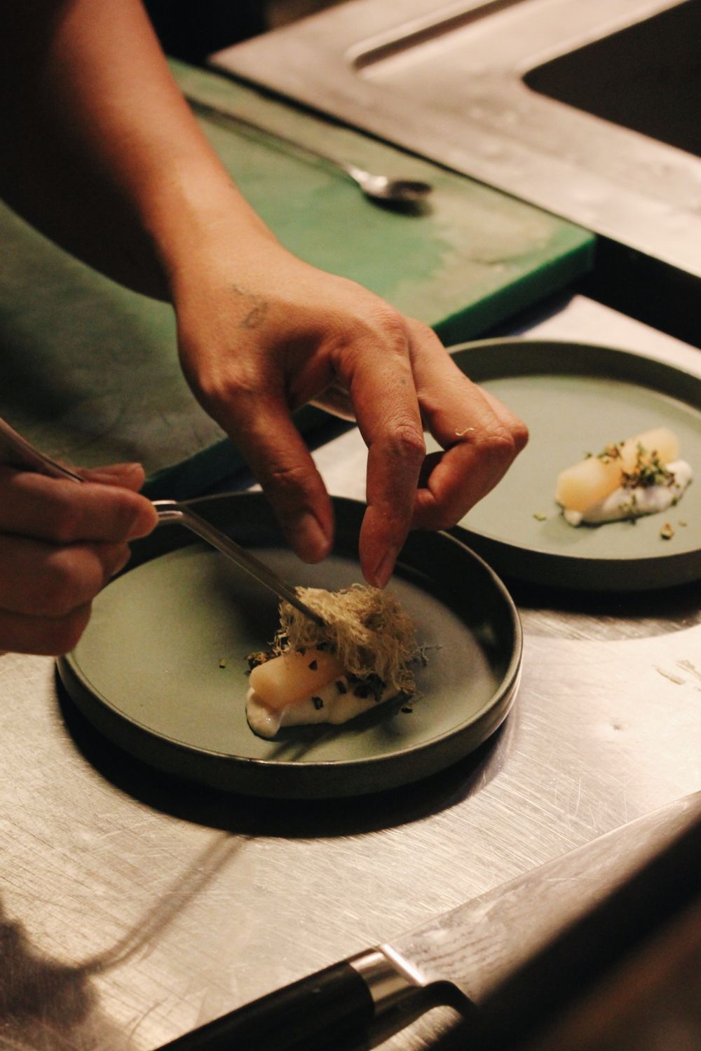 Close-up of intricate fine-dining plating
