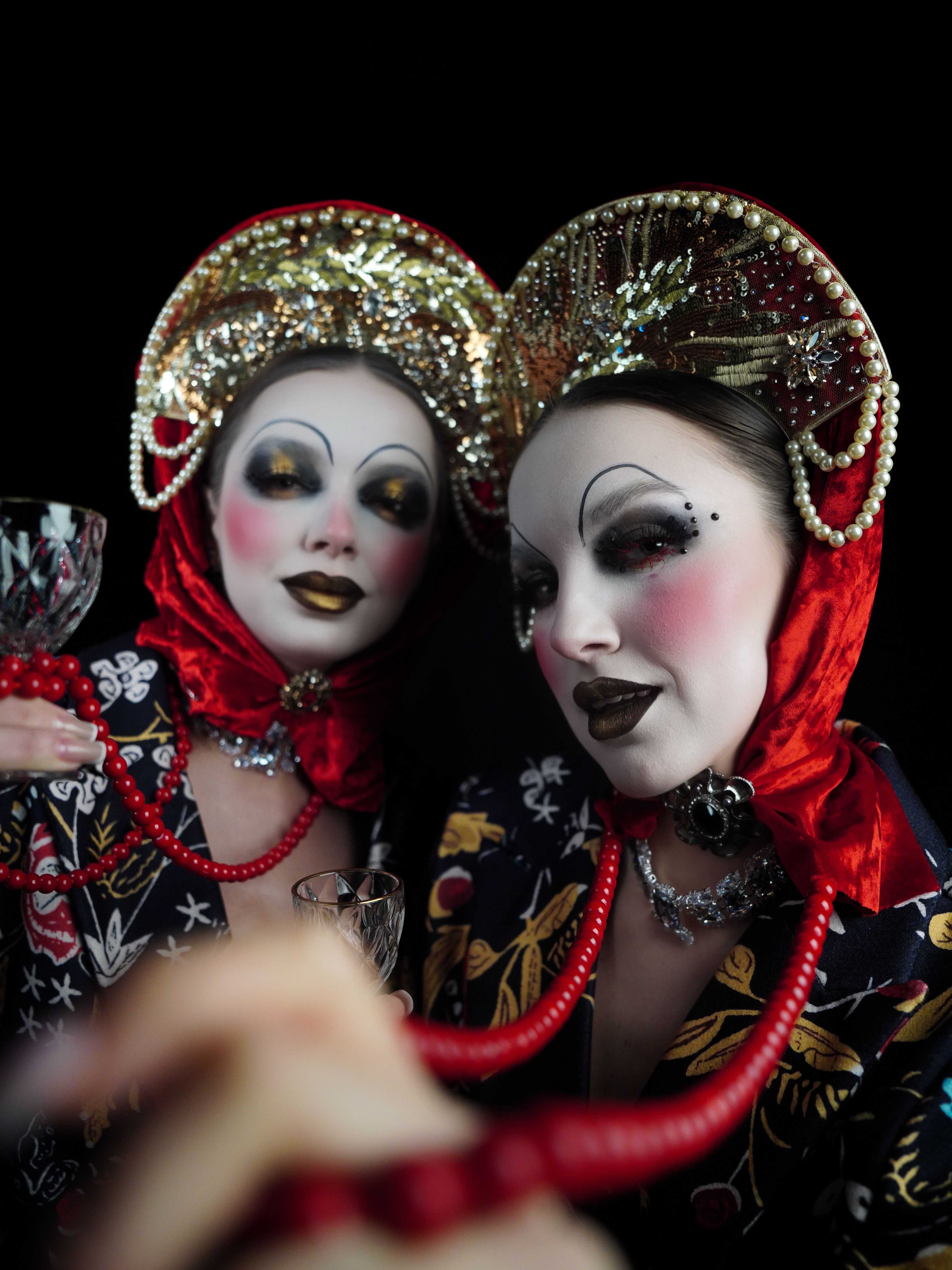 Elegant Masquerade Portrait with Ornate Costumes · Free Stock Photo
