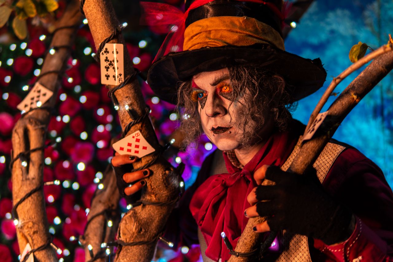 detailed artistic cosplay of the mad hatter with vibrant colors and pr
