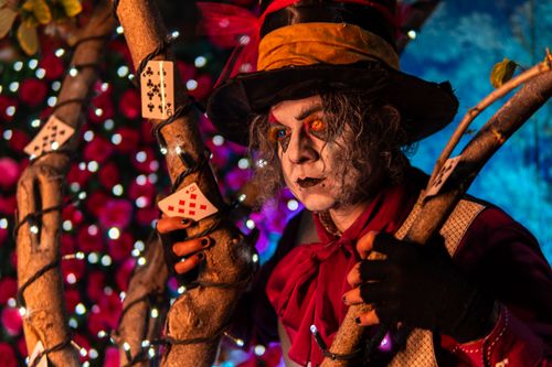 Free Detailed artistic cosplay of the Mad Hatter with vibrant colors and props. Stock Photo