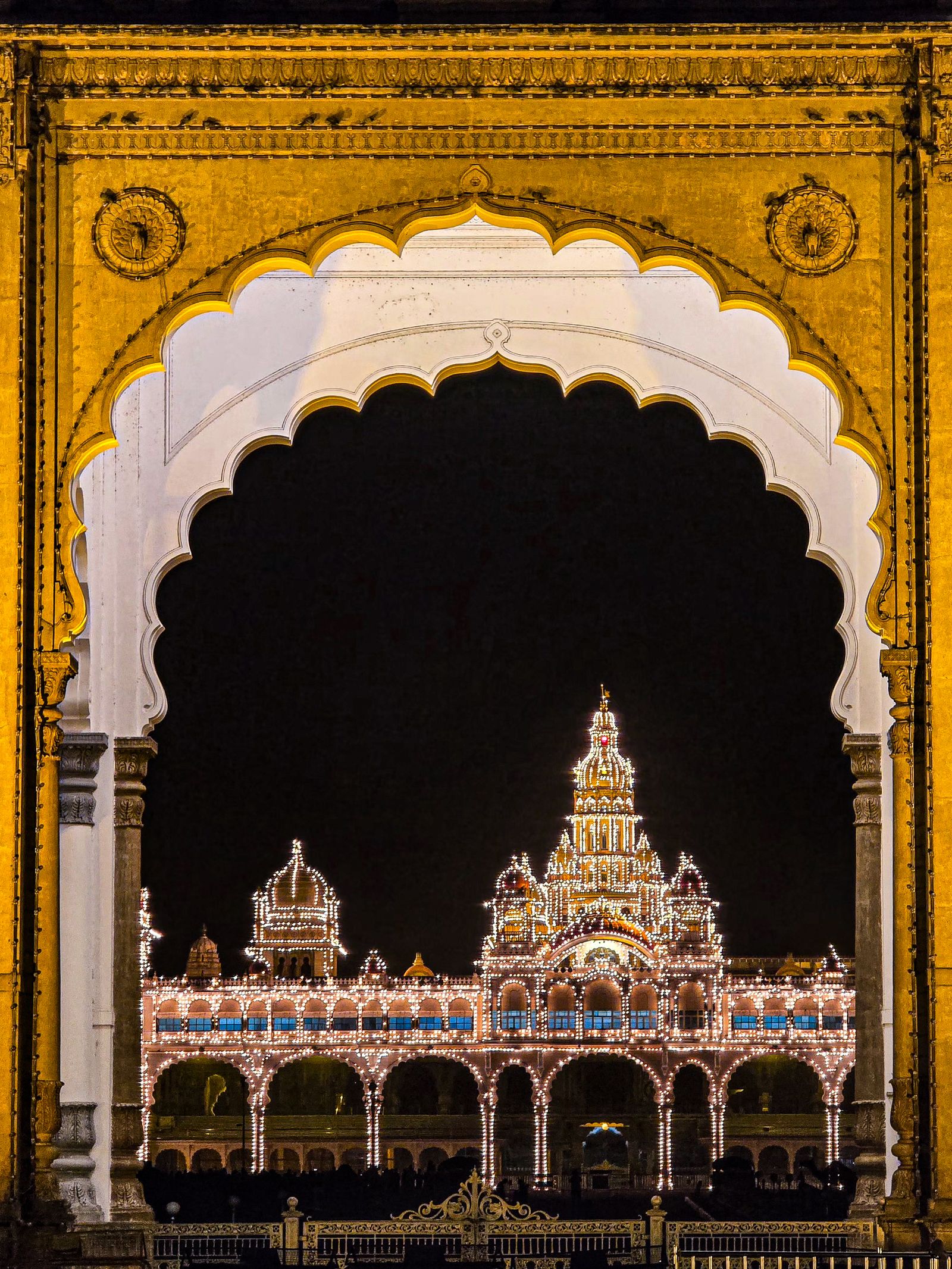Mysore Palace illuminated at night