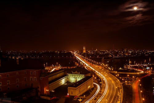 城市, 晚上, 月亮 的 免费素材图片