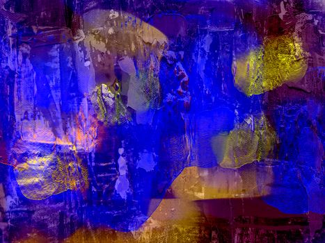 Dynamic abstract expressionist painting featuring vivid blue and yellow hues, perfect for modern art enthusiasts.