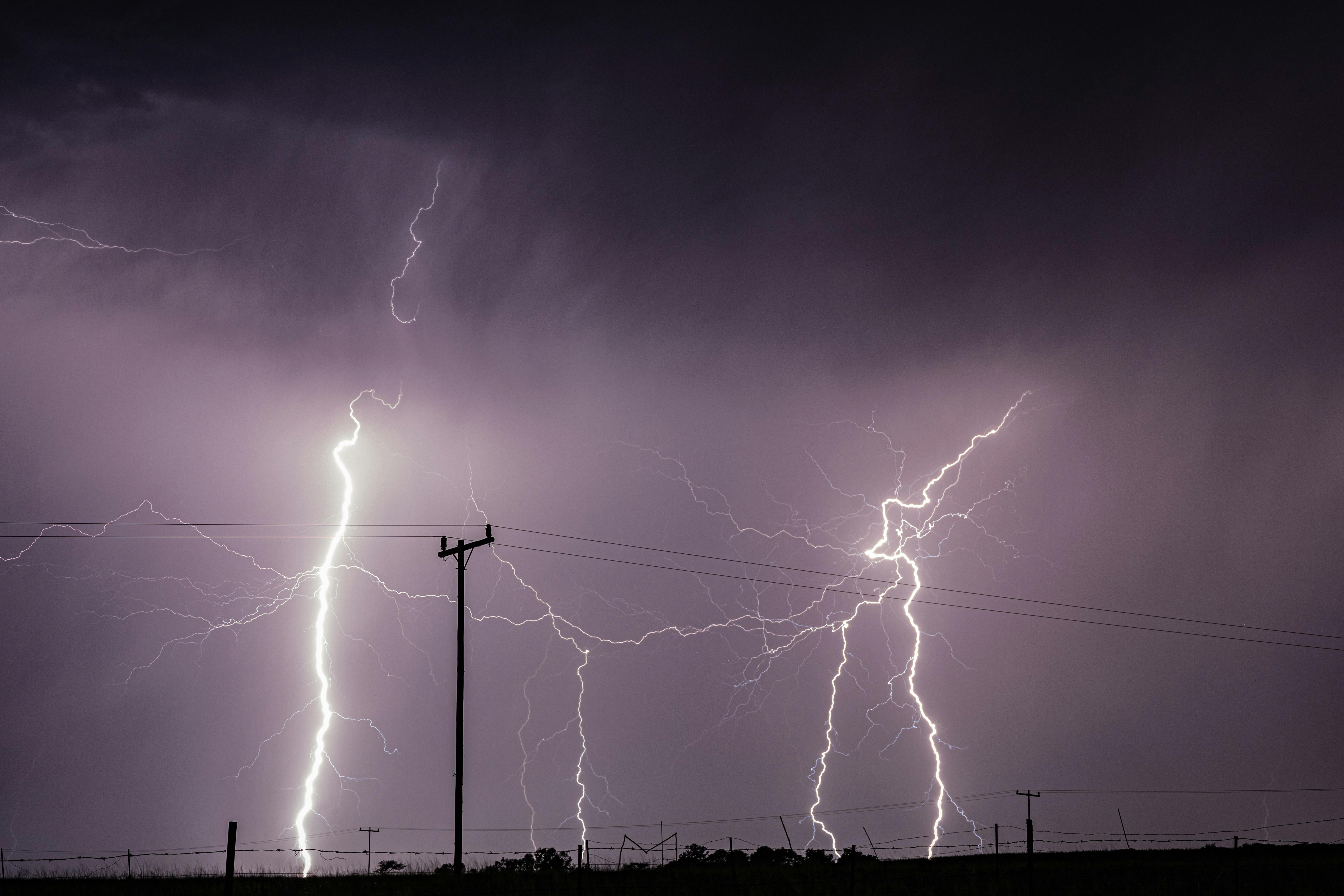 Intense lightning strikes during a storm over rural South Africa.